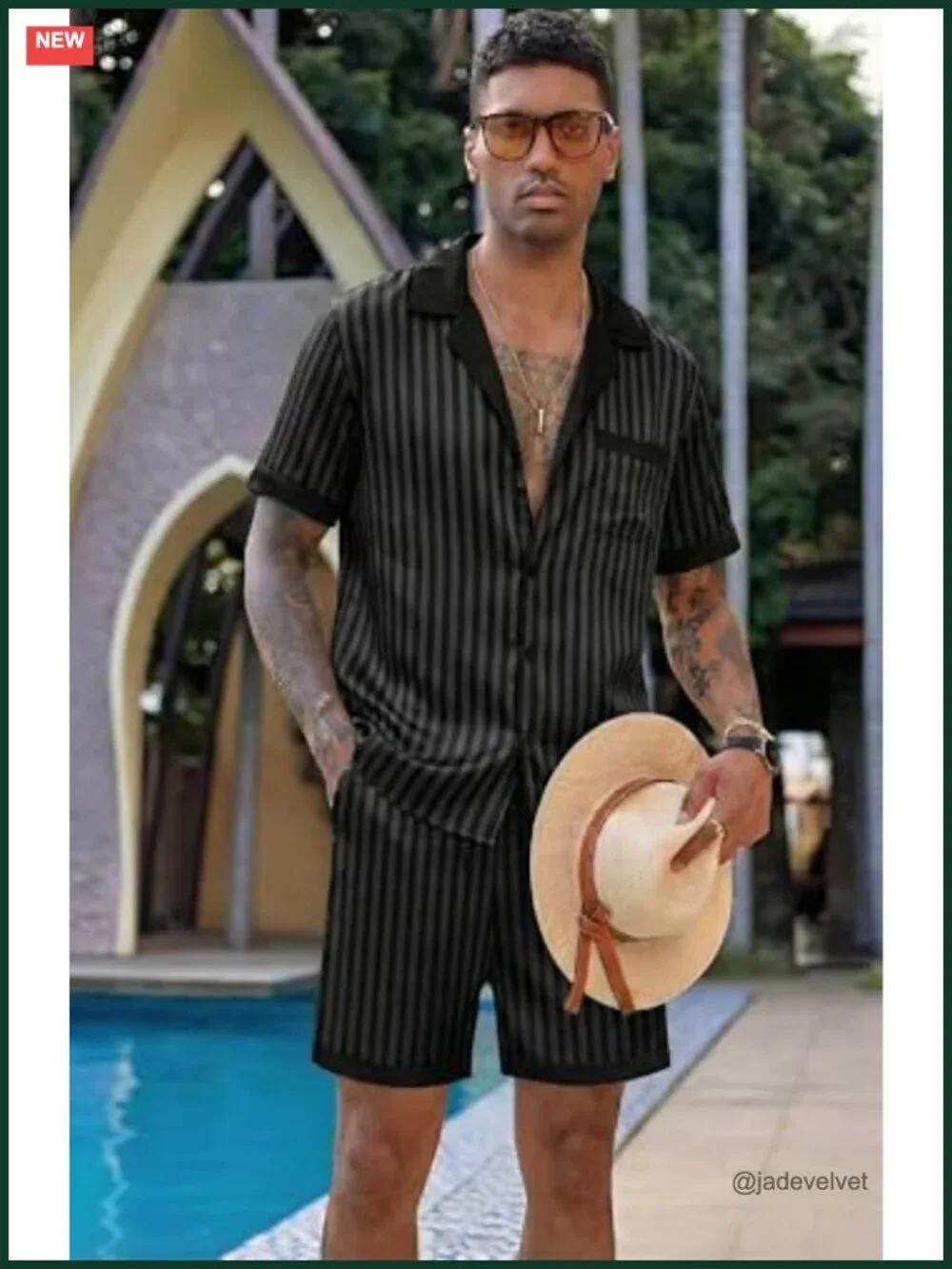 Men's Satin Silk Pajama Set with Pockets Sleepwear Shorts 2-Piece Button Down
